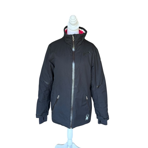 Spyder Duck Down Winter Jacket Black Shell Pink Interior Womens Size 10 Medium - Picture 1 of 16